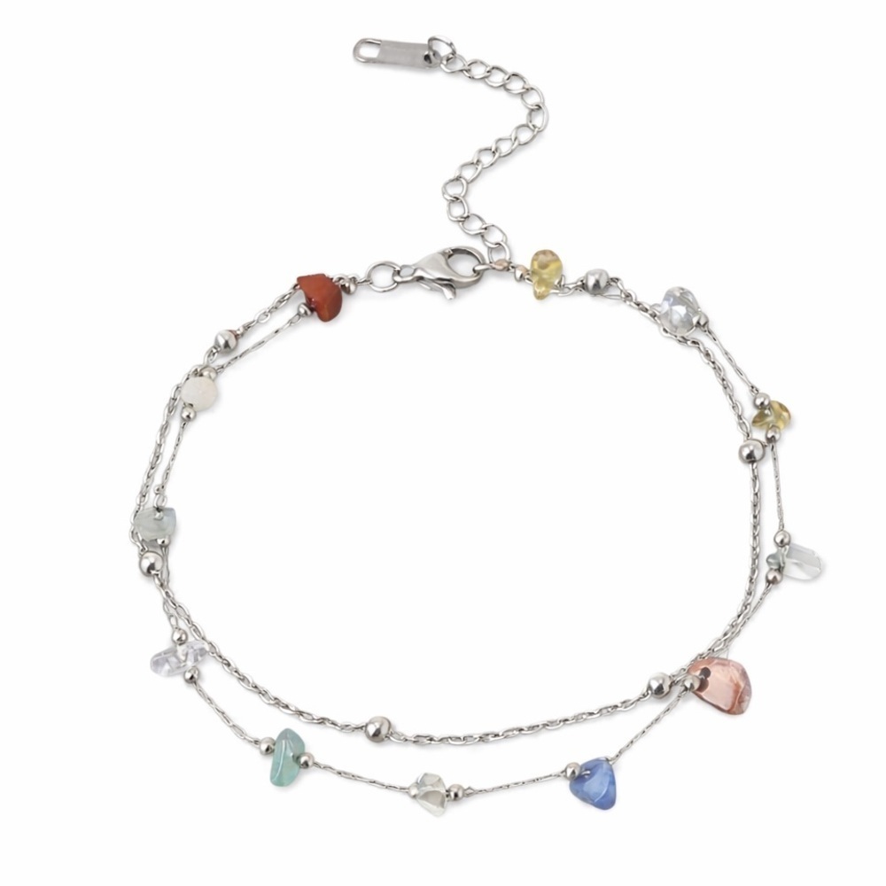 Silver Multicolor Natural Stone Anklet